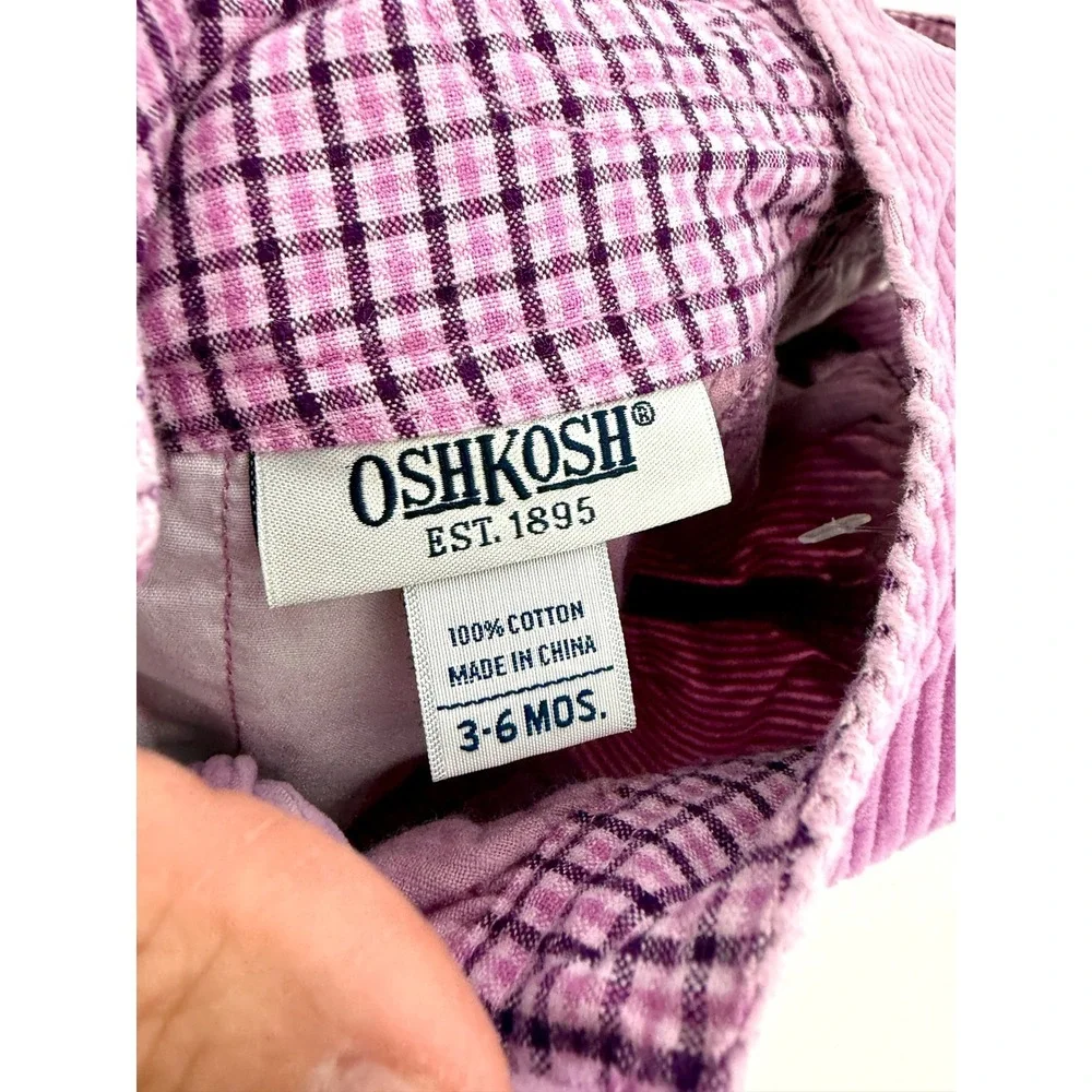 Vintage 90s Osh Kosh‎ B'Gosh Girls Pink Overalls Elephant Corduroy USA Size 3-6